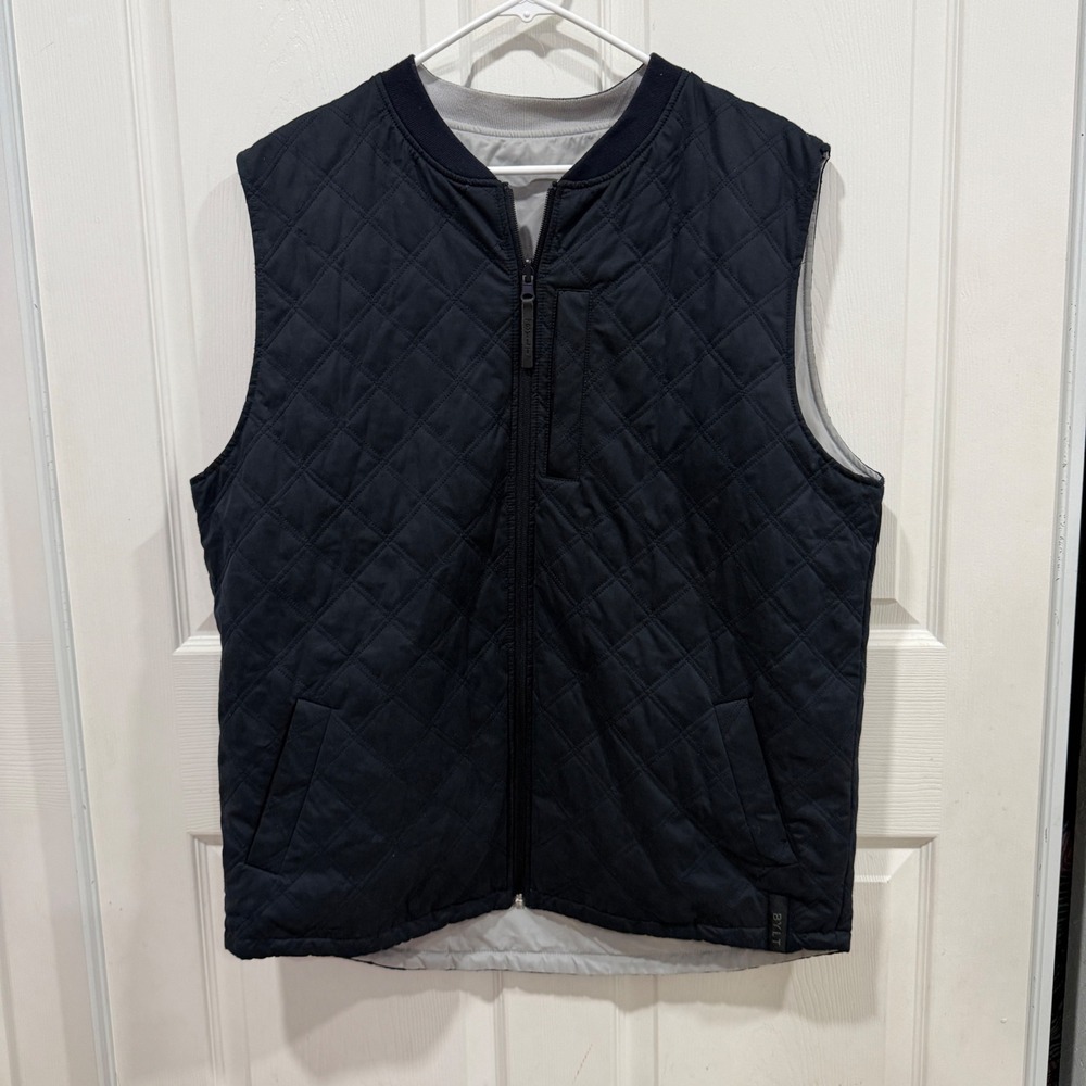 BYLT Basics Reversible Quilted Vest Navy Blue Grey Full Zip Mens L